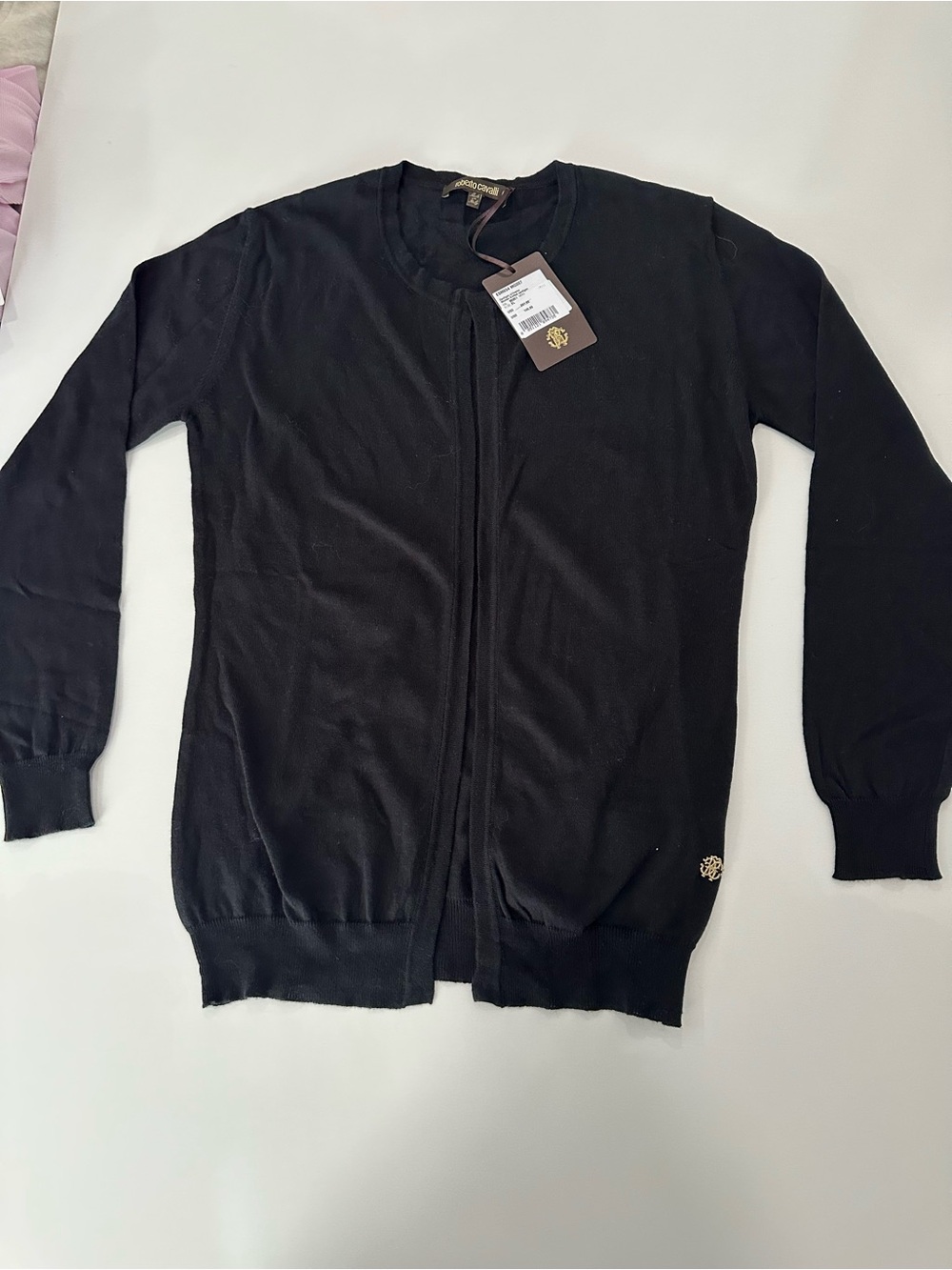 Roberto Cavalli Black Women's Zip Cardigan with Gold Emblem